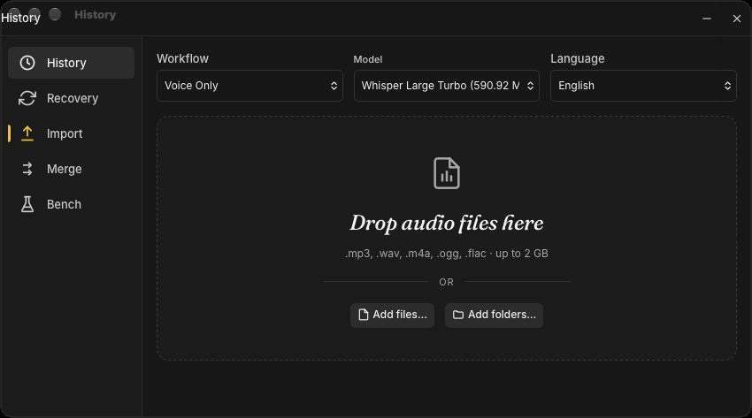 The History window import tab
