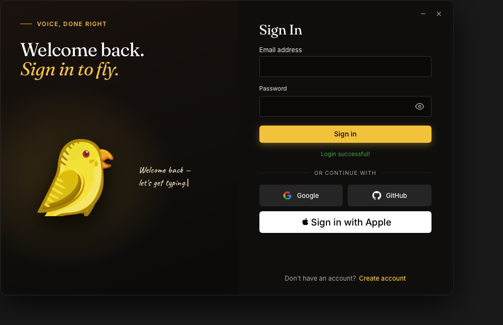 The Echo sign-in window