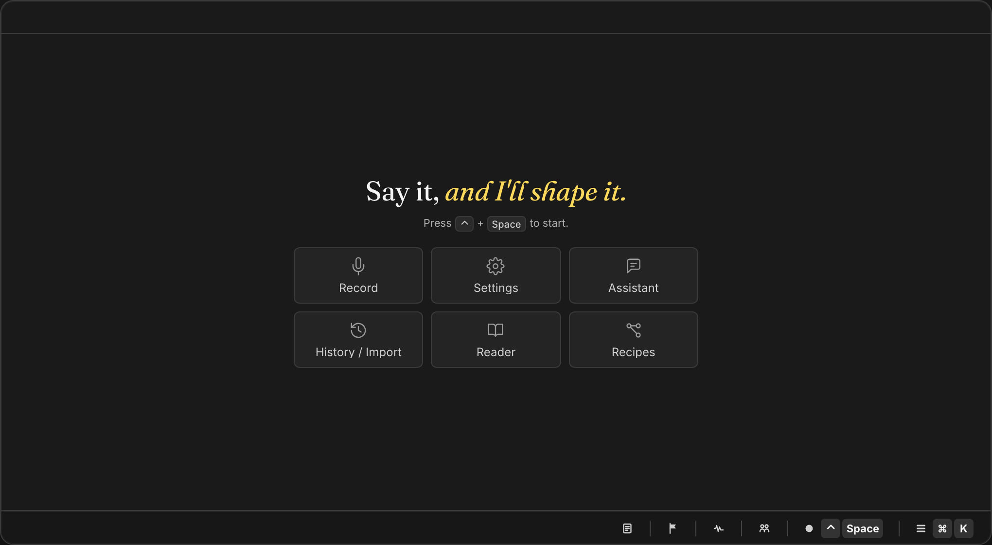 The idle popup with its six action buttons