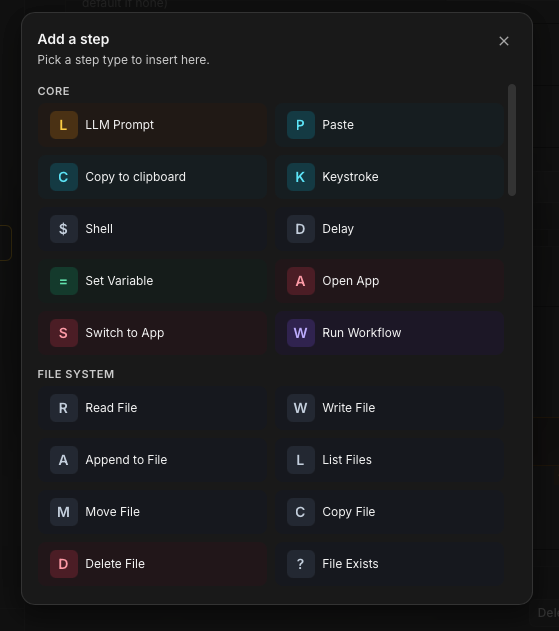 The current action picker